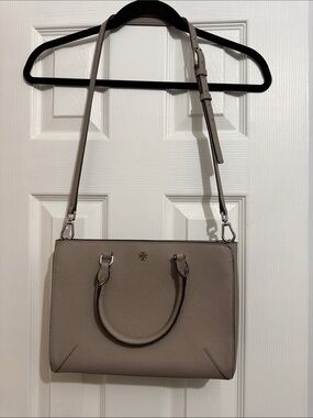 Tory Burch Taupe Leather Satchel with Removable Strap
